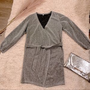 SOLD-V-neck Wrap Belted Mini Dress